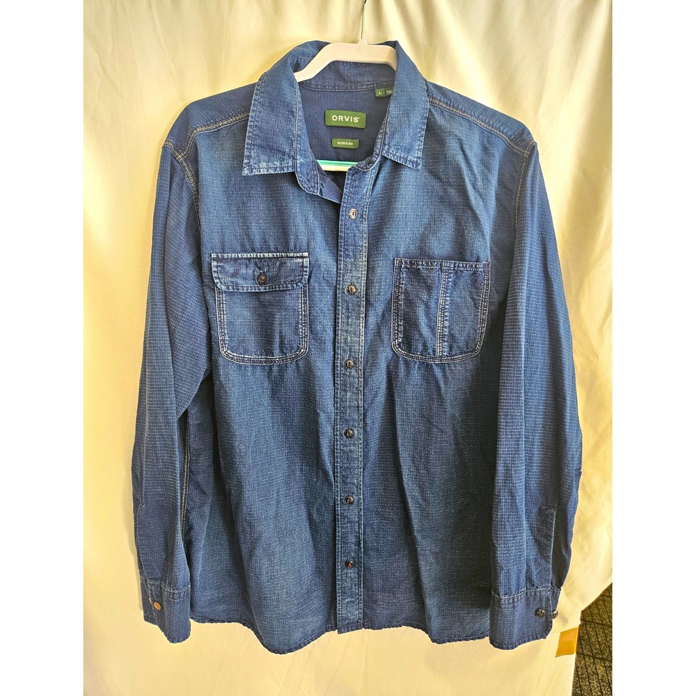 Orvis Active Fit Denim Long Sleeve Point Collar Button-Up Shirt Men's L